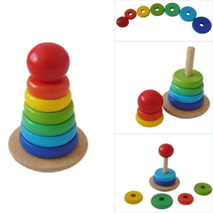Enfant bébé empilage en bois empiler jusqu'à arc-en-tour anneau jouet  éducatif Jeux d'apprentissage jouets 2945 - Cdiscount Jeux - Jouets
