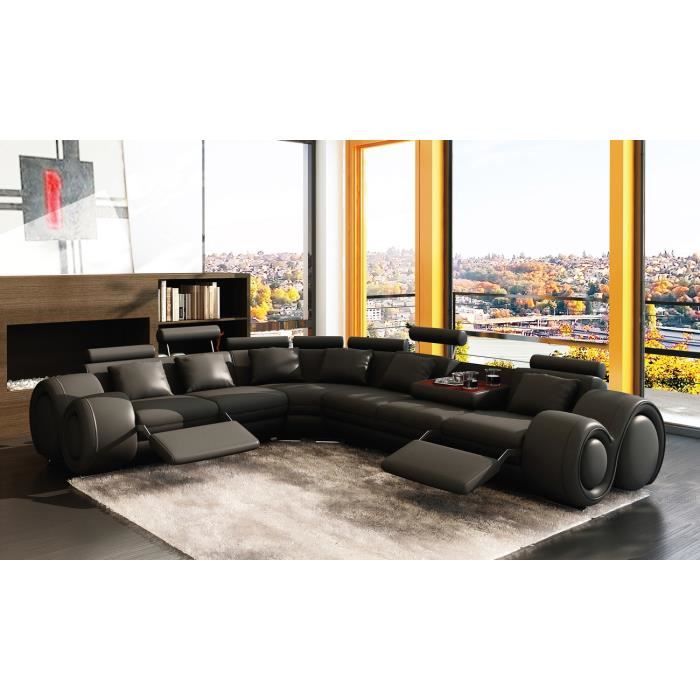 Canapé D’angle Avec Relax – Cuir/suédine Marron – Dimensions L250 X L150 Cm