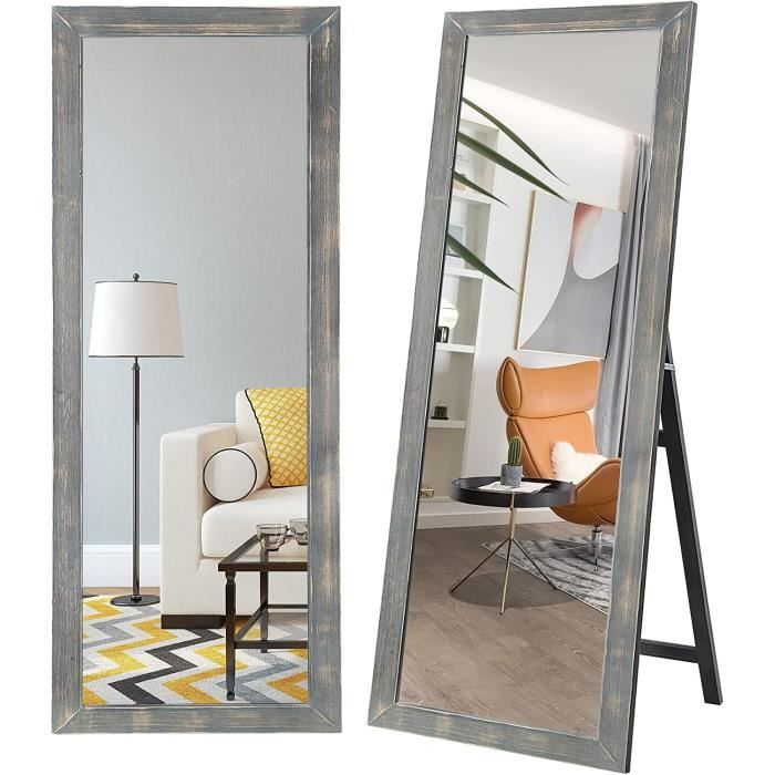 OWLKELA Miroir Pied 140x50cm - Cadre Noir - Miroir Dressing/Chevet