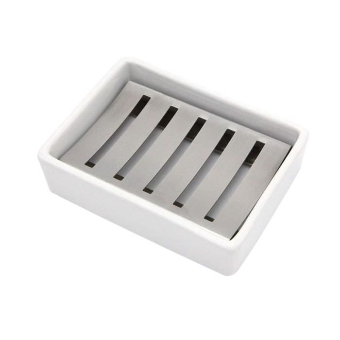 Porte-savon, Plat en céramique et acier inoxydable, boîte à savon double drain, support créatif
