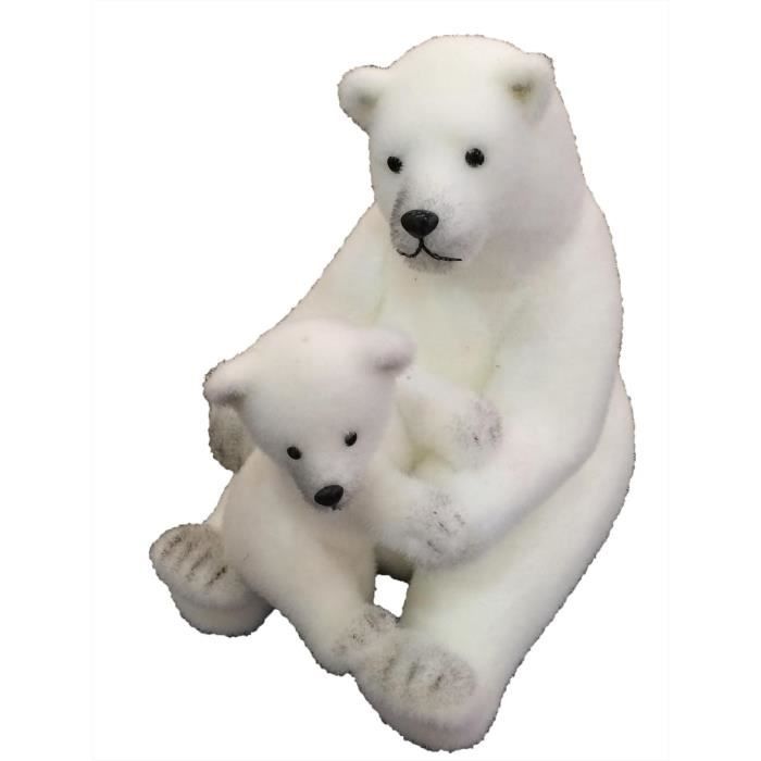 Decoration A Poser Ours Et Son Bebe Assis Polyfoam Floque H35 Cm Cdiscount Maison