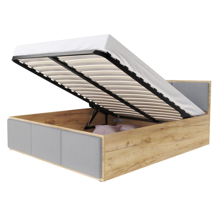 Lit coffre Panama T 140x190 - Sommier inclus Chêne - gris clair Lit coffre Panama T 140x190 - Sommier inclus Chêne - gris clair
