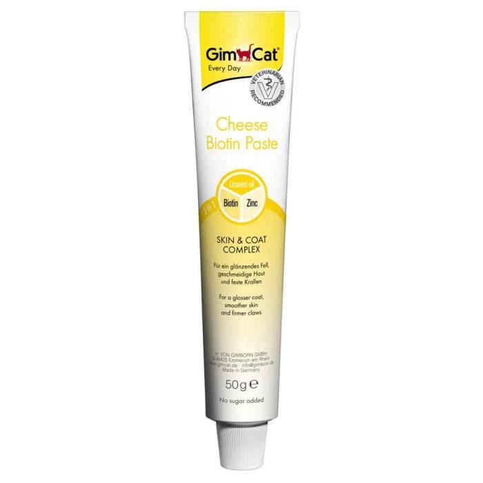Pâte Skin & Coat - GimCat - Biotine - Fromage - 50g - Complément pour Chat