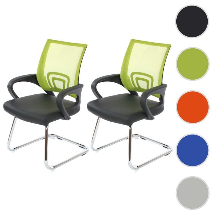 MCW Lot de 2 chaises de conférence / chaise visiteurs Ancona simili-cuir vert