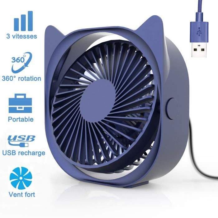 AICase Mini Ventilateur USB Portatif Ventilateur de Bureau Silencieux Régulation de vitesse en continu Batterie Rechargeable 2000mAh pour Maison Bureau Chambre à Coucher dortoir 