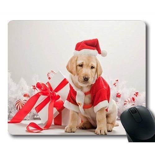 Tapis De Souris De Jeu Chien De Noël Noir Drôle Chien Labrador Précision De Couture Tapis De Souris Durable