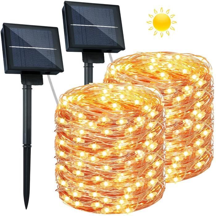 Guirlande Lumineuse Solaire Extérieure 240 LED - 26 Mètres Blanc Chaud - Étanche IP55 - 8 Modes - Parfaite Pour Jardin, Terrasse, Fêtes Et Noël