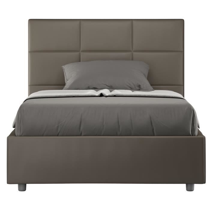Lit capitonné 120x190 cm simili cuir cappuccino Mira Sans sommier et sans coffre