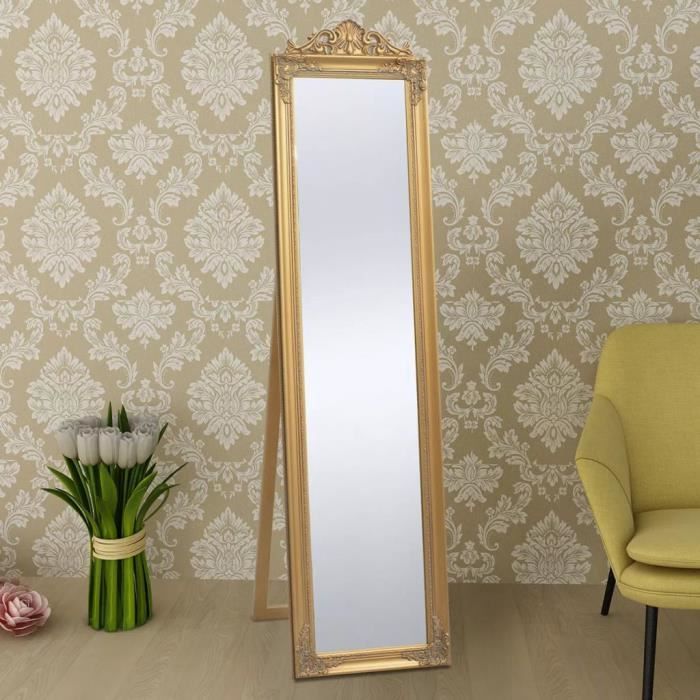 JINJP Miroir sur pied Style baroque Bois et verre 160 x 40 cm Doré 9375306796065
