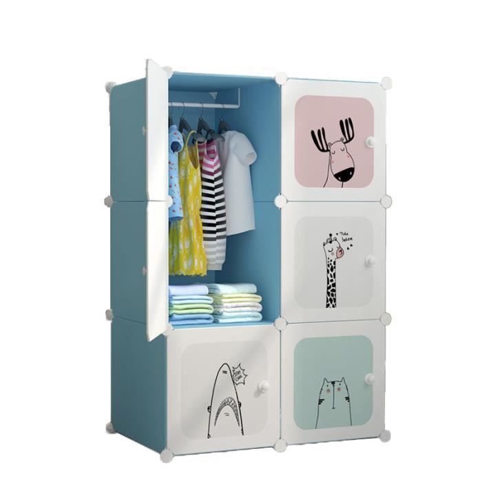 Armoire Enfants - FONDUPIN - Plastique Bleu - 6 Cubes - Rangement Vêtements
