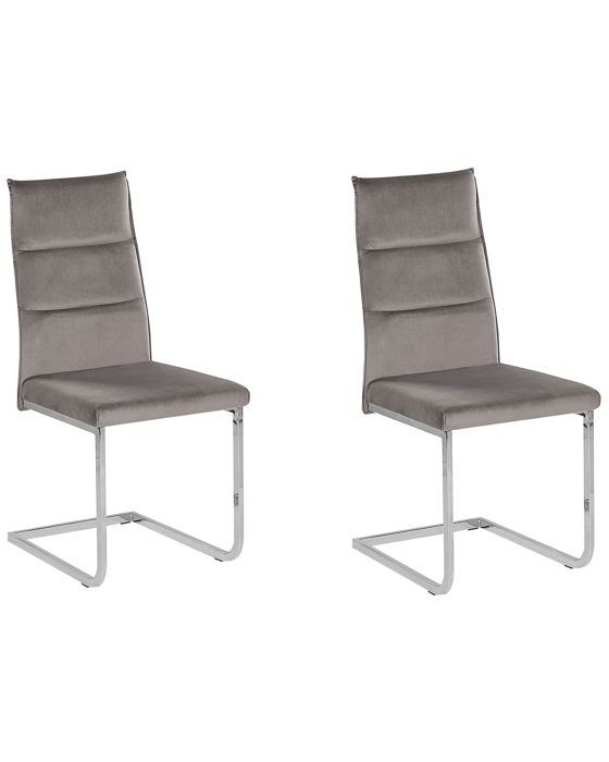 chaises de cuisine en velours gris - beliani - rockford - scandinave - moderne - lot de 2 - intérieur
