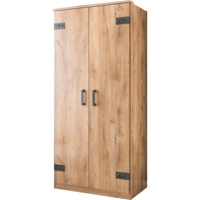 Armoire CORFOU - Décor Chêne - 2 portes - L90 x P58 x H198 cm