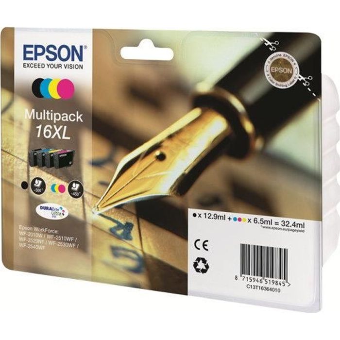 EPSON Multipack T1636 XL - Stylo Plume - Noir Cyan Magenta Jaune (C13T16364012)