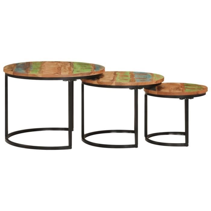 tables gigognes - estink - bois massif de récupération - aspect bois - rond
