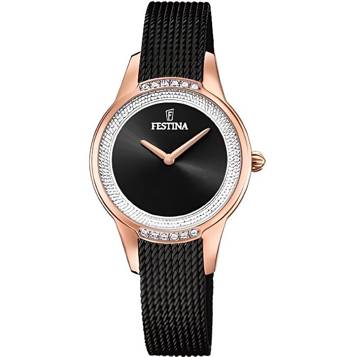 Bracelet acier femme - FESTINA - Montre femme Festina noire rose et cristal  - Couleur de la matière:Noir , - Achat/vente montre - Cdiscount