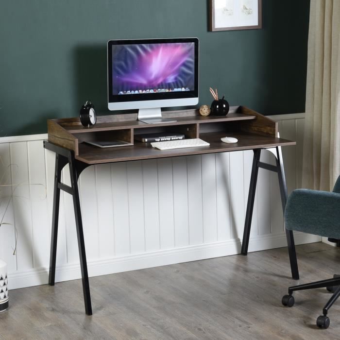 Flash Furniture Table Debout Ergonomique pour Ordinateur, Métal, Grain de Bois Sombre, 37,38' W x 20,5' D x 29' - 40,75' H