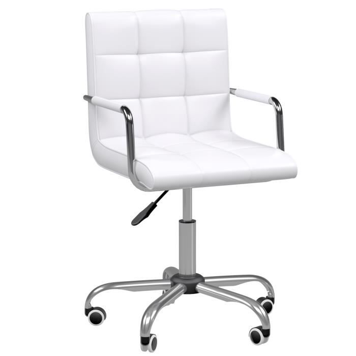 chaise de bureau manager pivotant homcom - blanc - hauteur réglable - revêtement synthétique capitonné