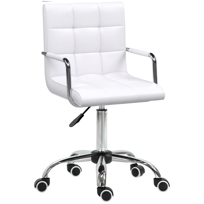 Chaise de bureau - HOMCOM - fauteuil manager pivotant réglable capitonné mobilier - synthétique - blanc Chaise de bureau - HOMCOM - fauteuil manager pivotant réglable capitonné mobilier - synthétique - blanc