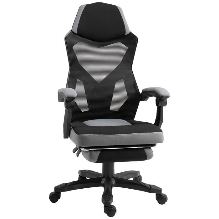 Chaise de bureau - fauteuil gaming - Vinsetto - hauteur réglable dossier roulettes repose-pied - maille - 58x63x112-122H cm - gris