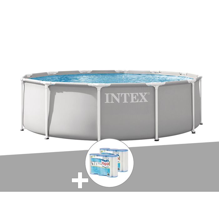 Kit piscine tubulaire Intex Prism Frame ronde 366 x 122 m + 6 cartouches de filtration