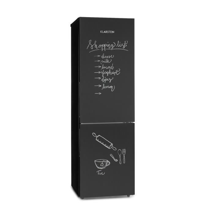 Réfrigérateur congélateur Klarstein Miro XL (177L + 74L) - Surface ardoise inscriptible - Noir