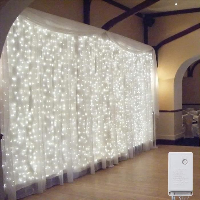 Guirlande lumineuse de rideau, 300 LED 3m*3m Fenêtre Guirlande