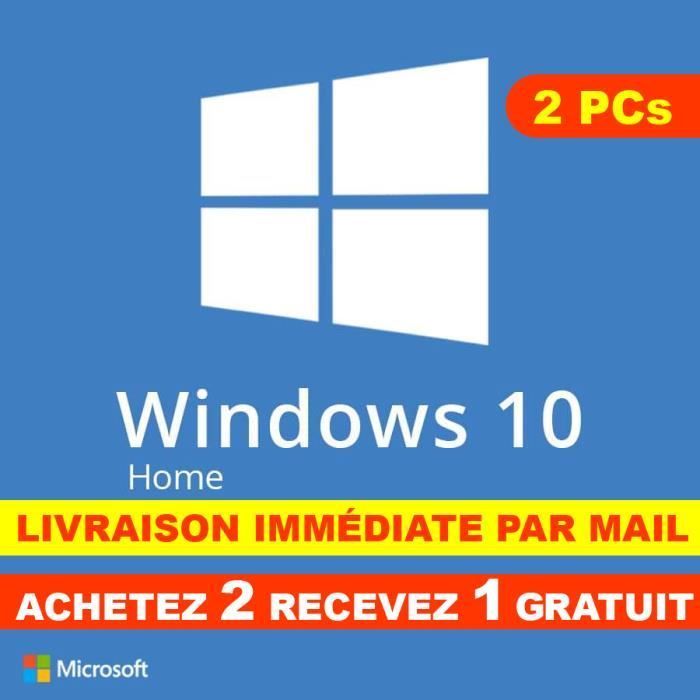 Windows 10 Home Famille 32/64 bit Clé dactivation Originale – 2 PC – Rapide – Version téléchargeable