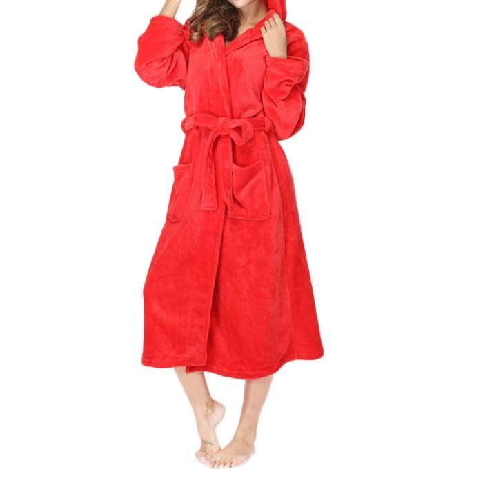 Peignoir De Bain Femme – Éponge Douce En Peluche – Capuche – Poche Ventrale – Chaud Et Confortable – Automne/Hiver