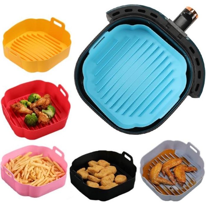 panier friteuse-moule silicone air fryer accessoire-2 pcs-panier moule pour friteuse à air chaud réutilisable airfryer pot plat-bleu