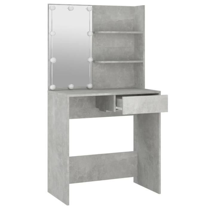 Coiffeuse - MOTHINESSTO - LY0079 - Gris béton - 745x40x141 cm - Avec LED et miroir