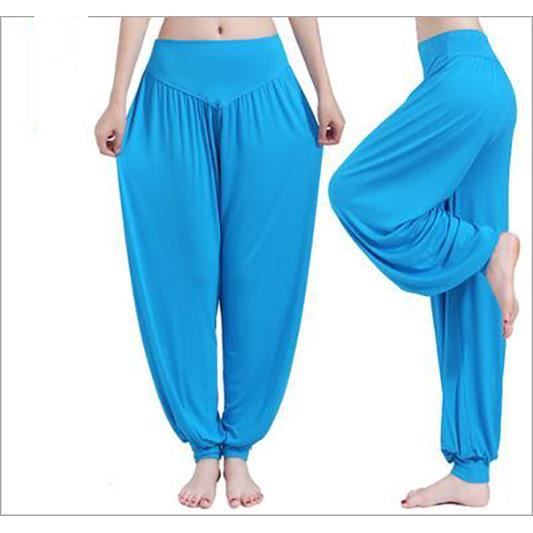 Pantalon de Yoga Femme Bouffant Harem Pilates - Bleu -