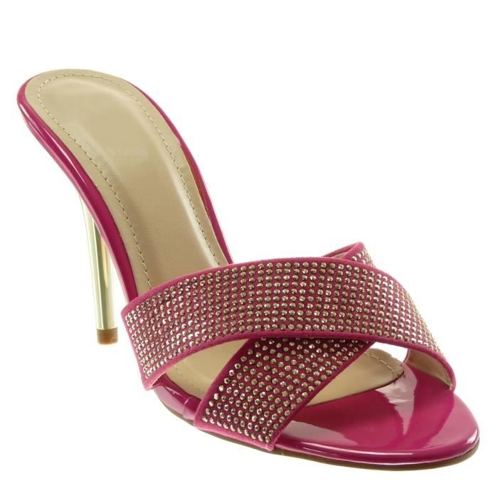 Chaussure Mode Mule Escarpin Stiletto Slip-on Chic Femme Strass Diamant Lanières croisées Talon Haut Aiguille 10.5 CM Angkorly