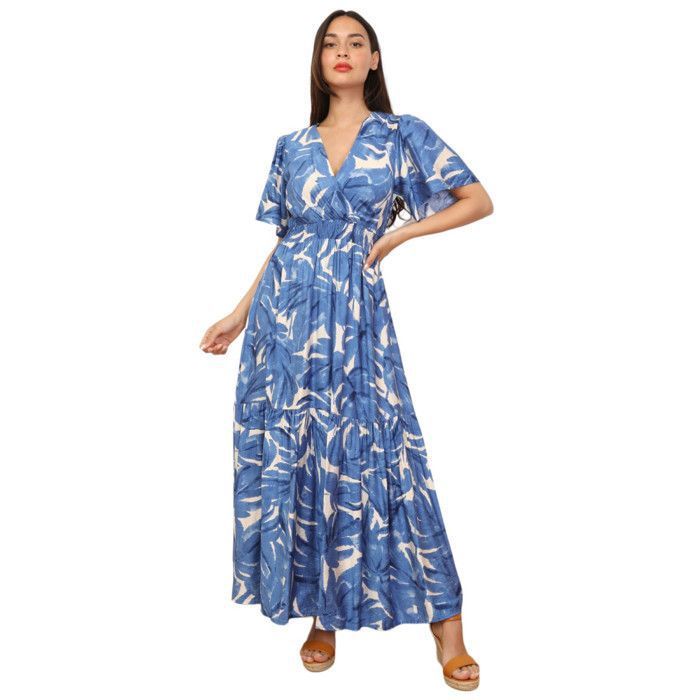Imprimé Oasis | Robe ajustée et évasée à manches ange - Femme
