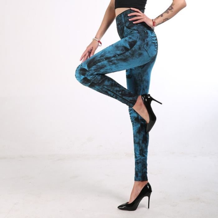 Leggings En Denim Imitation Taille Haute élastique Pour Femme