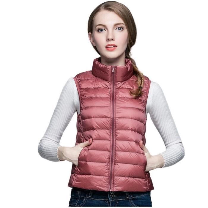 Gilet femme, couleur unie, col montant, court, gilet en duvet Rose - Cdiscount Pr??t-?�-Porter