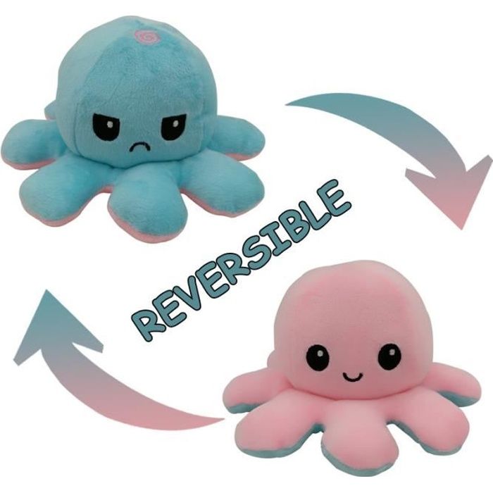 ADJU Poupée de Pieuvre à Rabat Double Face Jouets en Peluche de Poulpe réversibles Mignons Pieuvre poupée en Peluche réversible 