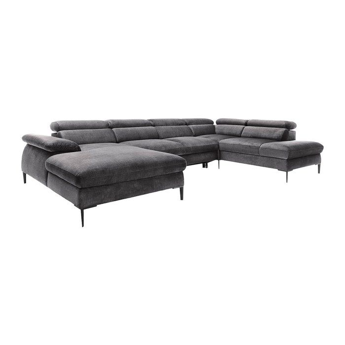 Grand canapé dangle gauche panoramique convertible en velours gris anthracite SEPINA