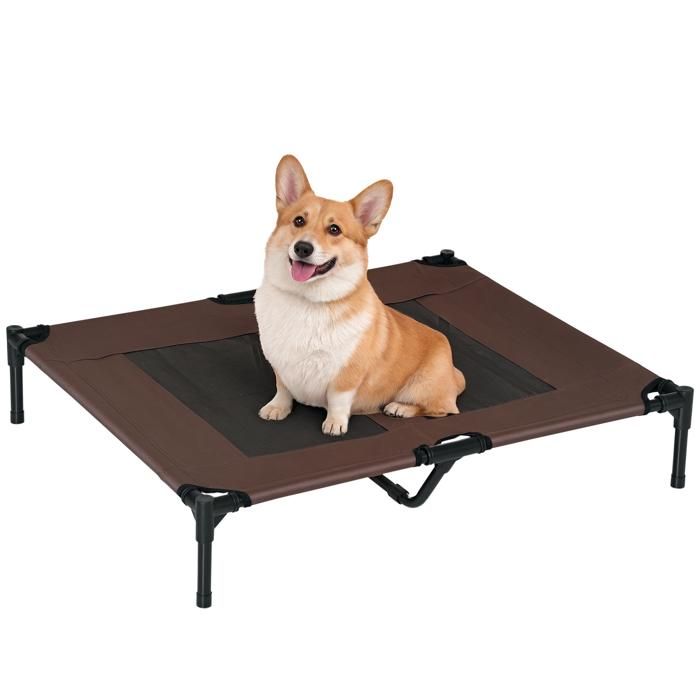Lit sur pieds - PawHut - pour chien chat lit de camp surélevé oxford textilène micro-perforé - métal - 92x76x18cm - café
