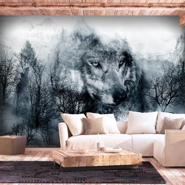 Papier peint Animaux Mountain Predator (Black and White) 300x210 cm - Papier peint panoramique - Intissé