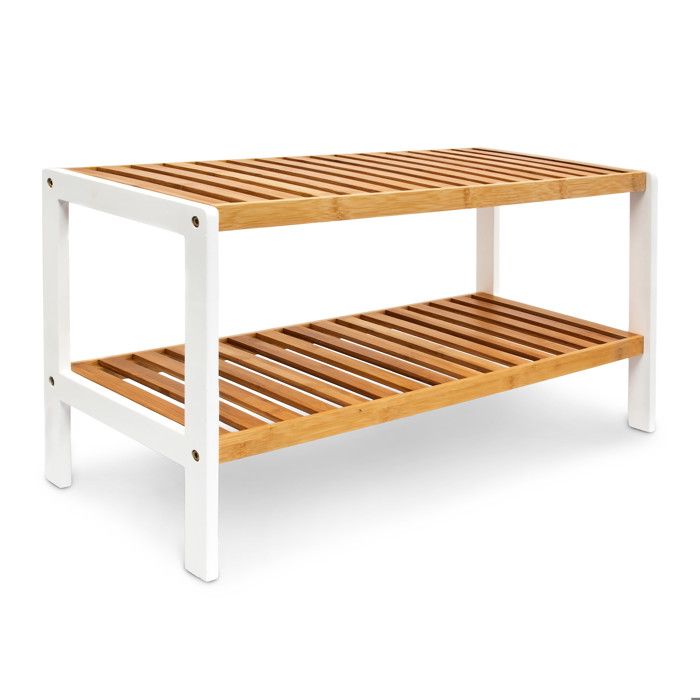 Relaxdays Étagère à chaussures en bambou 2 niveaux pour 6 paires H x L x P : 33 x 70 x 24 5 cm nature/blanc