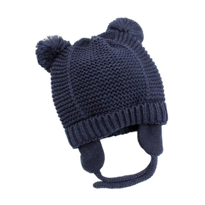 Bonnet Bonnet Tricote En Laine Bleu Marine Mignon Toddler Kid Bebe Garcon Fille Dual Pompom Earflap Cdiscount Pret A Porter