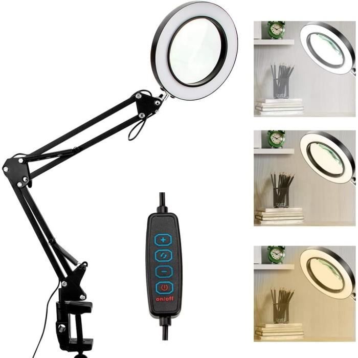 Loupe Lumineuse Rectangulaire 10x Sur Pied - LED Réglable, Col De Cygne Flexible, Pour Lecture Et Travaux De Précision