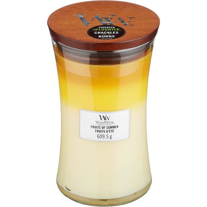 WoodWick Trilogy grande bougie parfumée en jarre avec mèche qui crépite, Fruits d