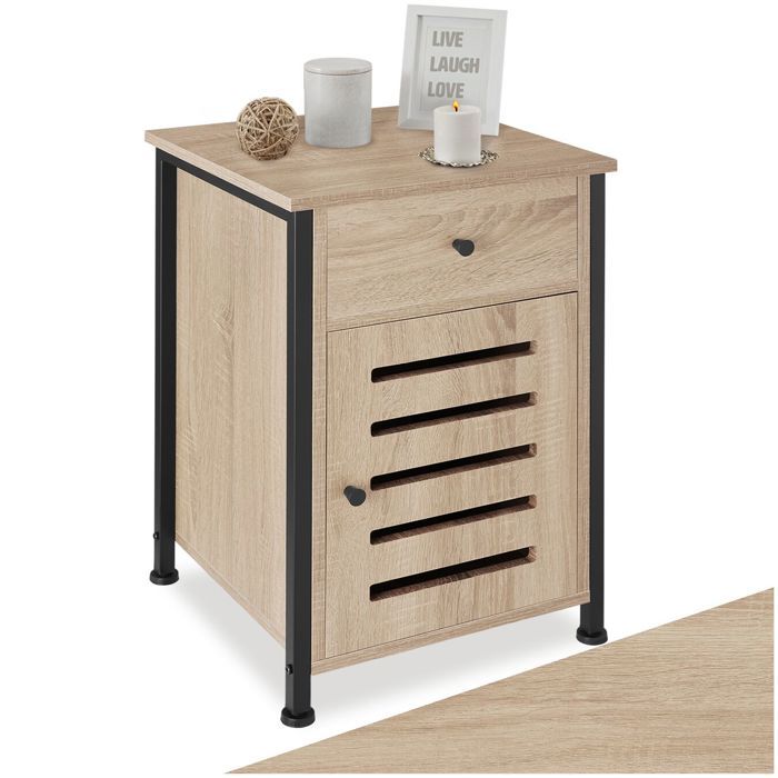 Table de chevet - TECTAKE - Chevet WATEFORD avec porte magnétique et étagère en bois et acier 40 x 42 x 605 cm - Bois clair