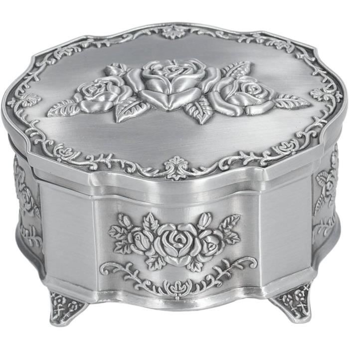 Qiilu boîte au trésor Boîte à Bijoux Vintage, Alliage de Zinc, Doublure
