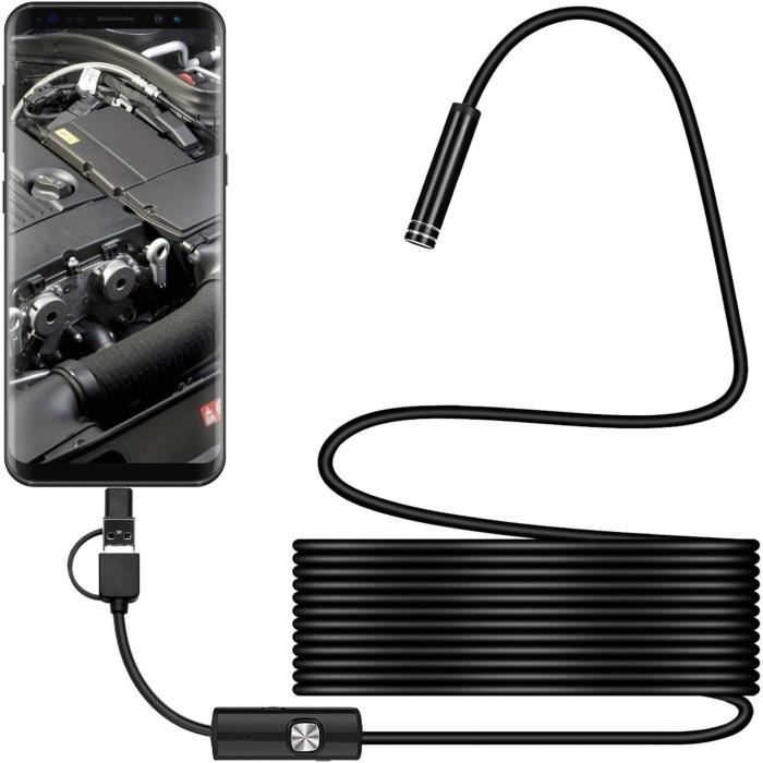 Endoscope USB 3 En 1 Caméra D'inspection 5,5 Mm - Câble étanche IP67 2 Mètres | Compatible Android, Windows, Tablette