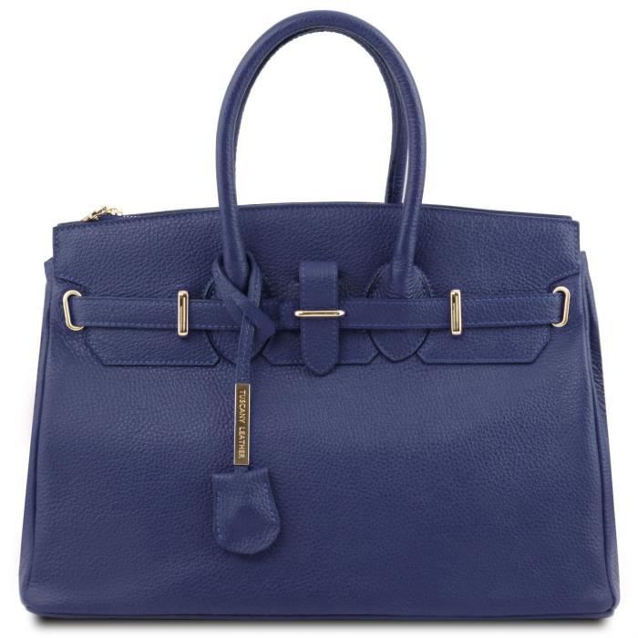 Tuscany Leather - TL Bag - Sac à main pour femme avec finitions couleur or - Bleu foncé (TL141529)
