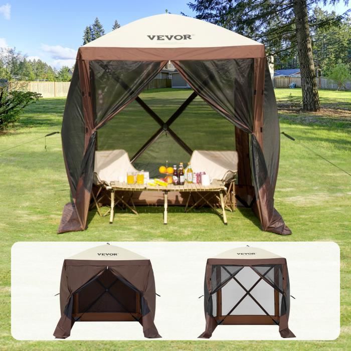 Tonnelle avec Moustiquaire - VEVOR - Tonnelle Pop-Up Tente Moustiquaire 4 Côtés Abri Soleil Marron 183 x 183 x 21 m