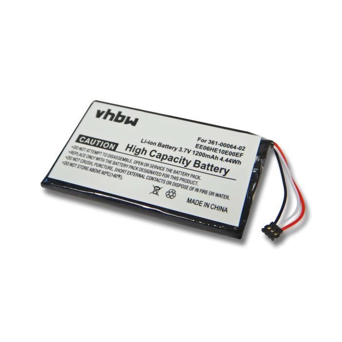 vhbw batterie remplace Garmin 361-00064-02, EE06HE10E00EF pour système de navigation GPS (1200mAh, 3,7V, Li-Polymère)