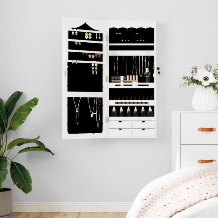 vidaxl armoire à bijoux avec miroir murale blanc 37,5x10x90 cm 353223